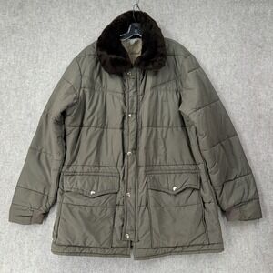 VTG Walls Blizzard Pruf Puffer Jacket Gray Faux Fur Collar Parka Mens sz 2XL USA